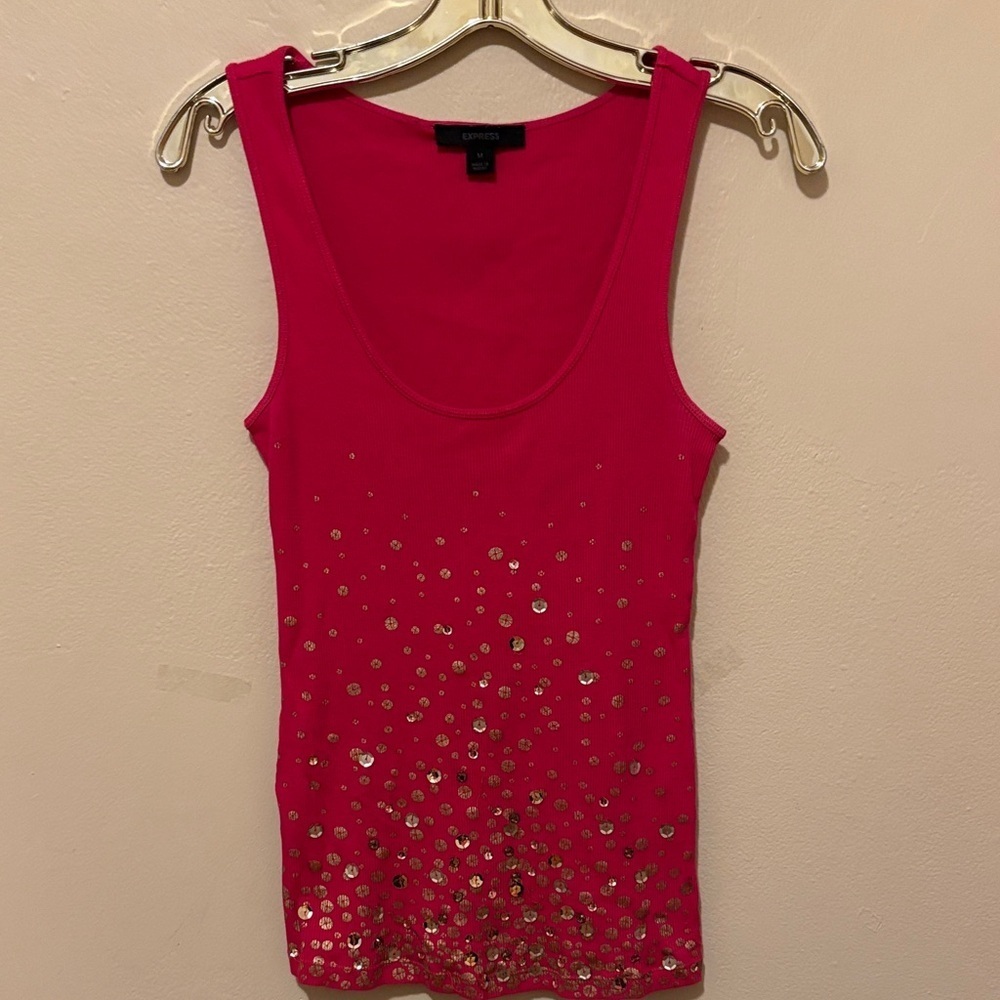 Express Fuchsia Sequin Tank Top